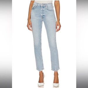 Agolde Riley High Rise Straight Crop Jeans in Dynamic Light Blue Women Sz 26